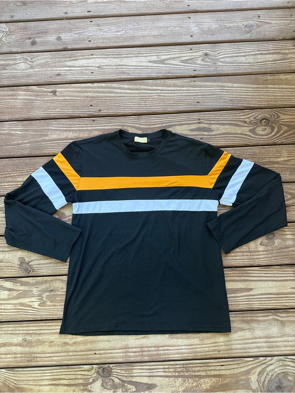 Rene Lion Colorblock Long Sleeve Athletic Top Black Orange Blue Size L